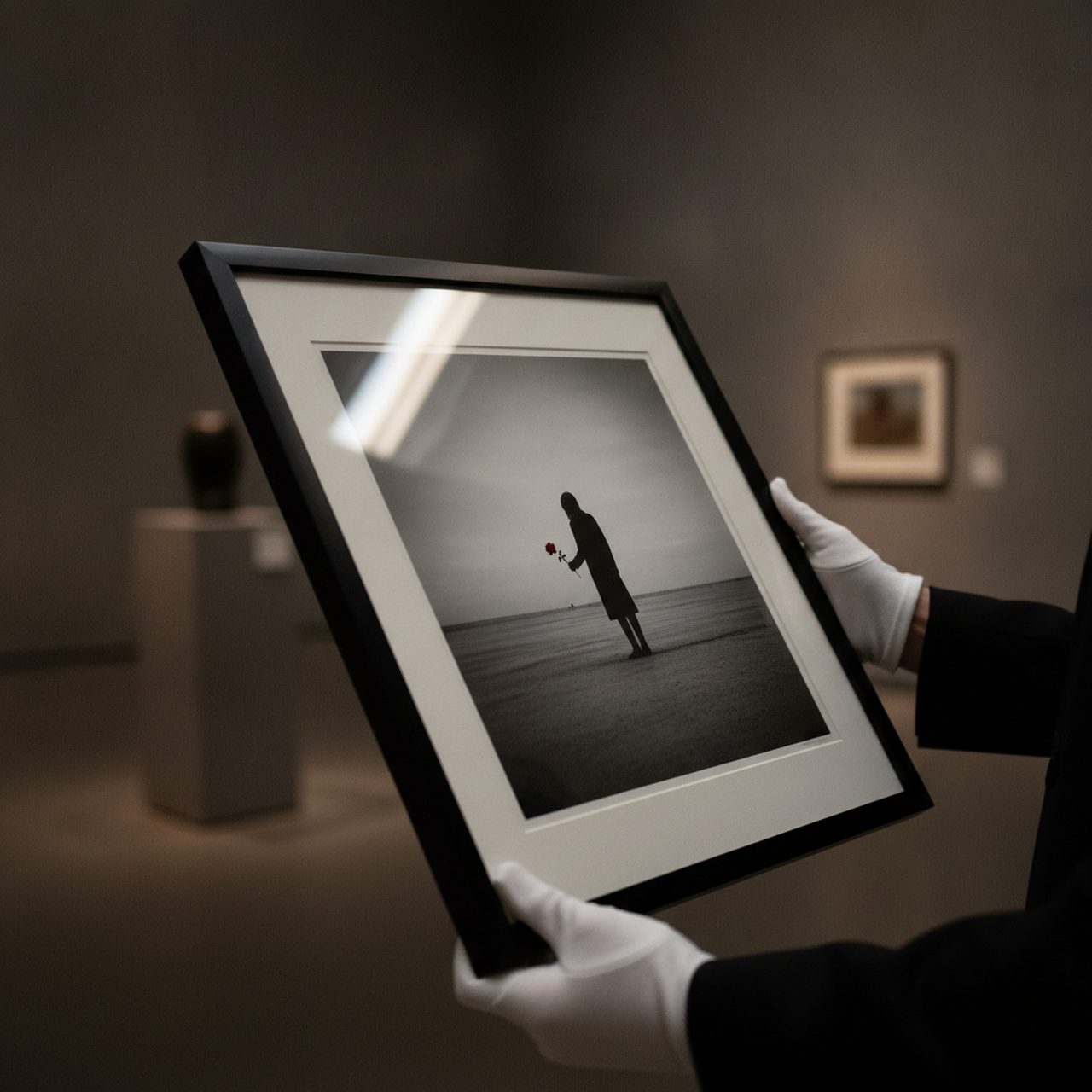 Signierter Limited Edition Print in Schwarzweiß mit rotem Akzent